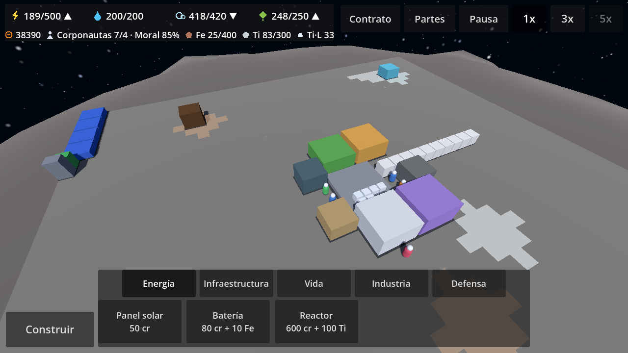 El menú de construcción, colocando un módulo sobre el terreno
